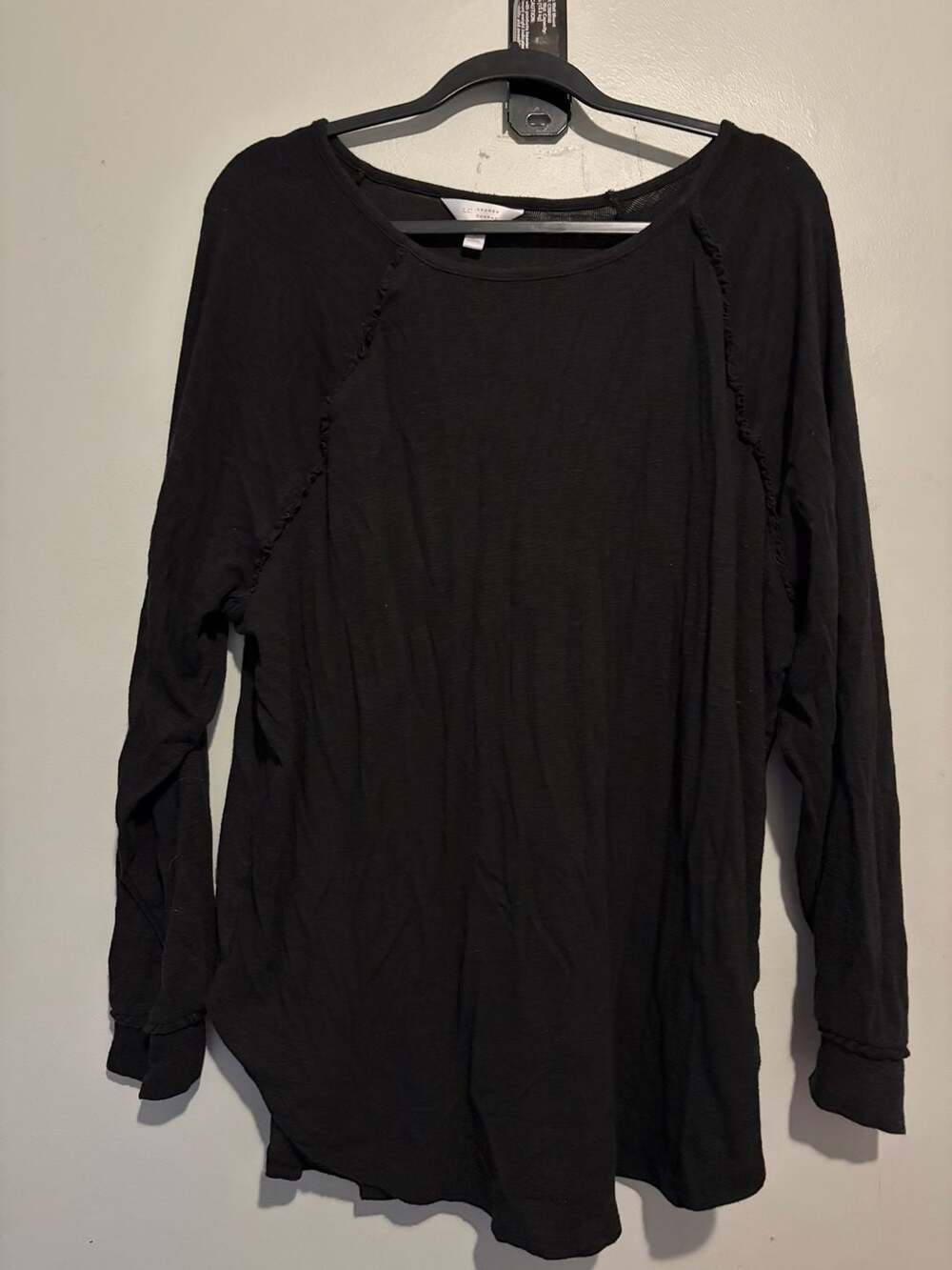 LC Lauren Conrad Black Long Sleeve Tunic Top with Raw Edge Ruffle Seams